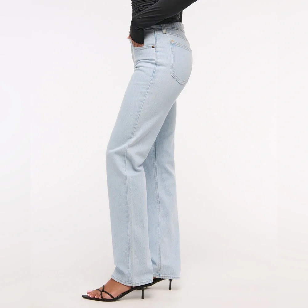 Abercrombie & Fitch The ‘90s Straight Mid Rise Light Marble Size 27|4R Jeans - Picture 3 of 10